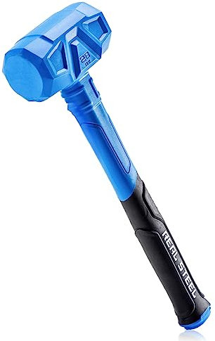 REAL STEEL Schonhammer Rückschlagfrei,800 g Totschlaghammer Gummihammer mit Karbonstahl-Kerngriff, stoß- und funkenresistent, 0317