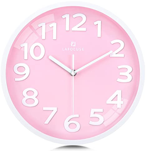 Lafocuse 3D Ziffern Lautlos Wanduhr Rosa, Kinder Wanduhr Mädchen, Leicht zu Lesen Ohne Ticken Geräuschlos Deko Modern Küchenuhren Kinderzimmer Wohnzimmer Büro 30 cm