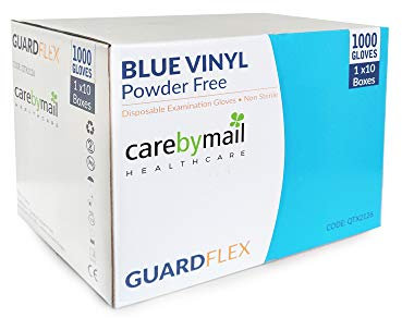 carebymail Healthcare BLUE VINYL GLOVES - POWDER FREE, NON LATEX | 1 CASE (10 boxes of 100 Gloves, 1000 Gloves total) SMALL | MEDIUM | LARGE | X-LARGE (Large)
