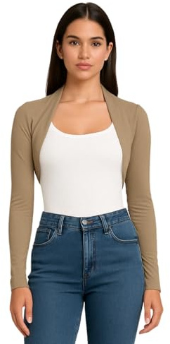 STAR FASHION Womens Long Sleeve Shrug Bolero Cardigan Ladies Cropped Open Front Lightweight Summer Cover Up Top Mini Blouse Jacket 8-26
