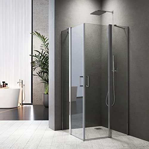 Duschkabine Eckdusche mit Pendeltür 90x90x185cm Duschabtrennung aus 6 mm NANO-Glas Duschkabine Eckdusche Eckeinstieg Höhe 185cm