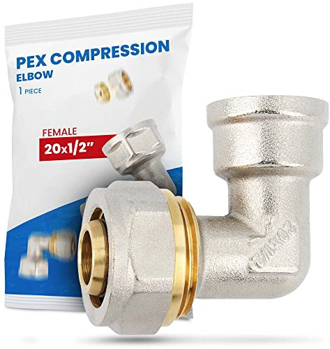 Codo Conector Angular 20 x 1/2'' RH Compresión para PEX-AL-PEX Latón Wärmer System Atornillado Acoplamiento Roscado