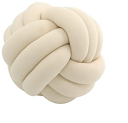 Icegrey Cuscino rotondo in peluche con nodo, decorativo, fatto a mano, per camera da letto, divano, soggiorno, cameretta dei bambini, beige, 20 cm