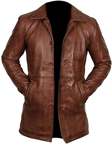 Cappotto Trench in Pelle da Uomo Marrone - Blazer da Inverno per Uomo, 3XL