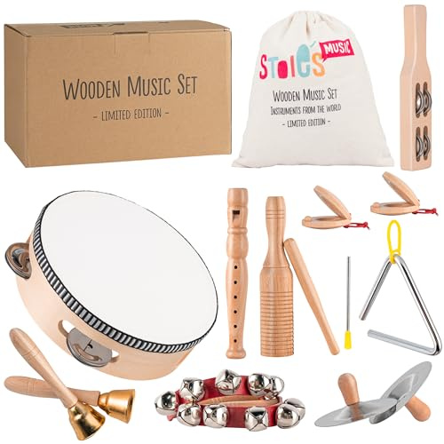 STOIE'S 15 PZ Strumenti Musicali Legno Bambini 3 4 5 6 Anni Percussioni Montessori Set Strumenti Musicali Bambini Tamburello Bambini Giocattoli Musicali Giochi