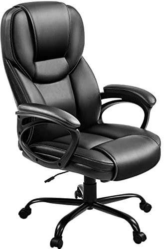 Yaheetech Silla de Oficina de Piel Sintética con Respaldo Alto Ergonómico Soporte Lumbar Altura Ajustable Silla de Escritorio Base de Metal Negro