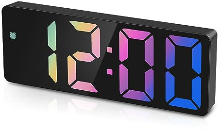 OQIMAX Colorful Digital Alarm Clock, Alarm Clocks with Large LED Display, USB/Battery Powered Digital Desk Clock with Snooze, Temperature, Voice Control, 3 Adjustable Brightness, 12/24H Display