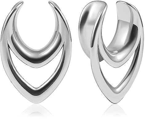 Vankula Ohr Tunnel 1 Paar Saddles Flesh Plugs Hohl Tropfen Edelstahl für männer damen Ohrpiercing Gestreckte Schmuck 10mm(00G) Silber
