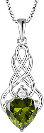 FJ Unendlichkeit Keltischer Knoten Kette Damen 925 Sterling Silber Peridot Halskette August Geburtsstein Anhänger Geschenke für Frauen Mutter Freundin Mama