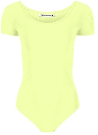 janisramone Flickor gymnastik trikåer kortärmad bodysuit barn stretchig smal vanlig mikrofiber balettdans kläder, NEONGULT, 7-8 Years