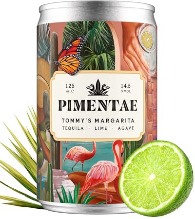 Pimentae Tommy's Margarita Cocktail Mix, 14.5% ABV, 8 x 125ml Pre-Mixed and Ready to Drink Tequila Cocktail Cans with Flavours of Lime, and Agave - Sweet and Zesty Margarita Mix