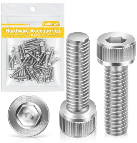 Tornillos cilíndricos M4 x 20 mm con hexágono interior, 50 unidades, Caianwin DIN 912 de acero inoxidable (A2 V2A), tornillos para máquinas industriales, vehículos de motor, construcción