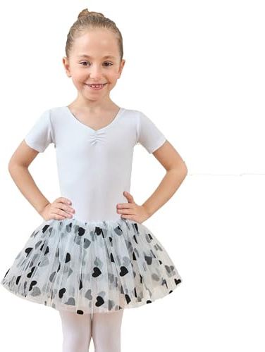 Tancefair Ragazza Vestito da Balletto Body Balletto Leotard Danza Tutu Body Abbigliamento da Balletto Ginnastica Manica Corta con Gonna tutù