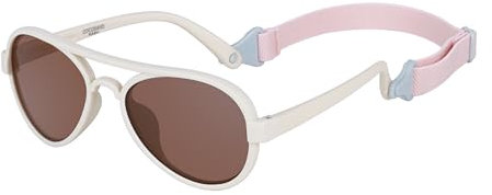 COCOSAND Gafas de sol polarizadas para bebé, diseño de piloto, silicona suave, almohadillas para la nariz, para niños y niñas de 0 a 24 meses, beige, X-Small (Age 0-2)