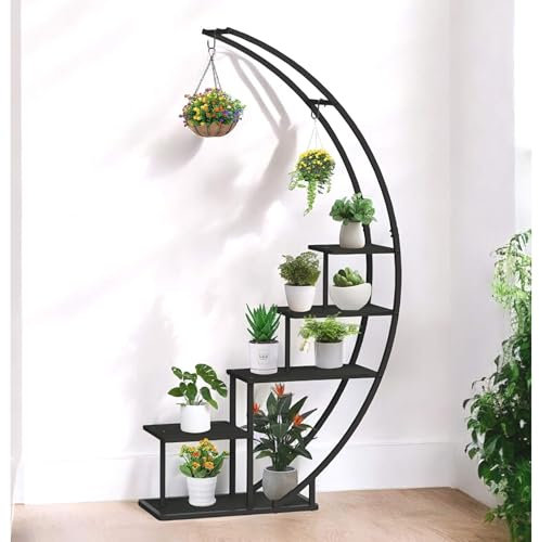 DanDiBo Blumenregal indoor 170 cm Hoch Metall Schwarz Halbrund 96585 Blumentreppe Groß Rund Pflanzenständer Modern Design