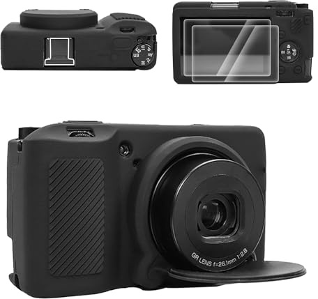 VOVMOEYA Custodia in silicone Ricoh GRIII/GRIIIx/GR3/GR3X, 1 protezione per lo schermo, 2 cover hot shoe 1: GR IIIx Protective Cover Camera Case per Ricoh GR III Detachable Lens Cover Lightweight-BK