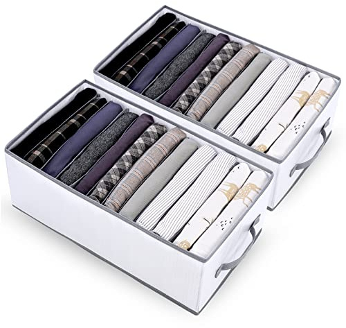 sprecenk Organizador Armario Ropa, 12 Rejillas Cajas Organizadoras Armarios, 2 Piezas Plegable Separador Cajones Organizador Para Camisetas, Pantalones Cortos, Faldas, Gris Claro
