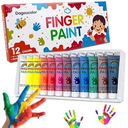 DagouColor Ensemble de Peinture à Doigts, 12 Couleurs * 36ml, Kits de Peinture D'art pour Tout-petits Enfants Artistes Débutants
