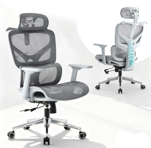 Fabuleux Ergonomic Office Chair, Mesh Desk Chair with Adjustable Headrest & Lumbar Support, Breathable High Back Computer Chair with Seat Depth & Recline Adjustment, 150kg Swivel Home Office Chair