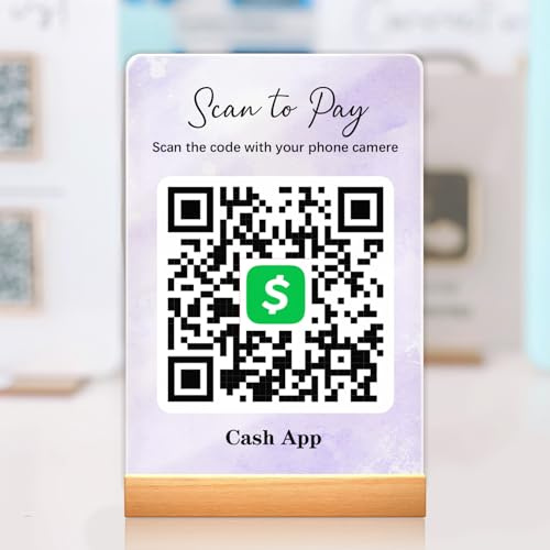 Personalized Acrylic QR Code Sign – Venmo Cashapp Scan to Pay | Custom Social Media qr code desk sign for Business, Salon, WiFi | QR Plate with Stand (V QR1)