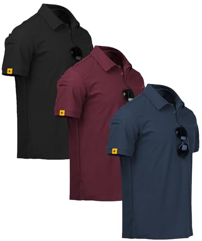 ZITY 3 Pack Polo Uomo Manica Corta Tshirt Traspirante ad Asciugatura Rapida Uomo Polo Estiva Camicia Sportiva Casual Camicia da Golf Regular Fit(3XL Nero Rosso Vino Blu Scuro)