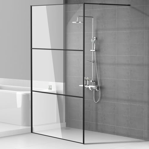 Daromigo Duschwand Glas 120 x 200 cm, 5 mm ESG Sicherheitsglas für Walk-In Dusche,Duschabtrennung Vollrahmen aus Aluminium, 0–10 mm Verstellbereich, links/rechts montierbar – Schwarz