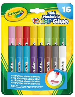 CRAYOLA – Colle Colorate Lavabili, Confezione da 16 Mini Tubetti da 6ml con Beccuccio Dosatore, per Lavoretti Creativi a Scuola e a Casa, Colori Assortiti, 69-4206