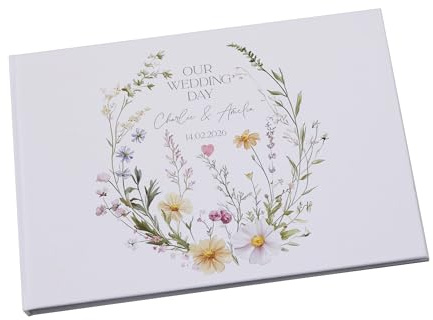 Personalised Wedding Memory Guest Book, A4 Size, Delicate Floral Design, White, Hardcover, 80 Pages