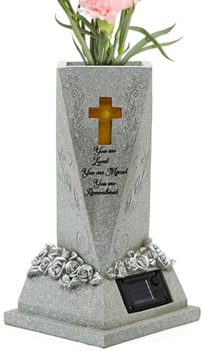 Souvenir solare a LED, vaso per tomba da giardino, statua dipinta a mano, resistente alle intemperie, per cimitero, materiale, decorazione per cimitero da esterno, decorazione per prato