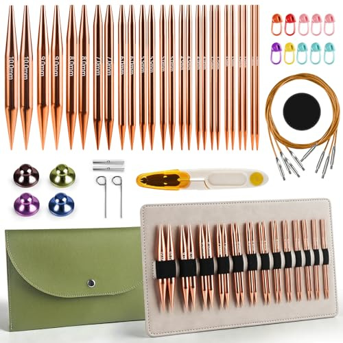 Circular Knitting Needles Set, 13 Pairs of Interchangeable Circular Knitting Needles Set with Case & Accessories, Round Needles from 3mm-10mm, Circular Knitting Kit for Beginners Adults