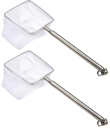 LONZIKP Épuisette Aquarium Lot de 2 Mini Carrées avec Manche Télescopique en Métal, Filet Doux non Abrasif pour Crevettes Petits Poissons, Guppies, Idéal Bassin & Nano Aquarium.