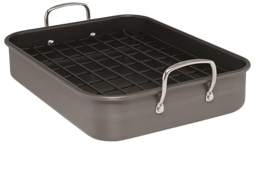 Rachael Ray Brights Hard Anodized Nonstick Roaster / Roasting Pan with Rack - 16 Inch x 12 Inch, Gray