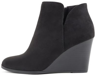 Soda Ability - Mid Ankle Bootie w/Split Shaft and Zipper Stacked Wedge Heel (6.5, Black Imsu)