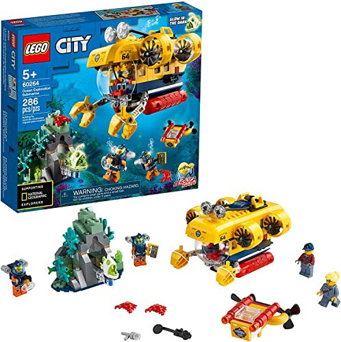 LEGO 60264 City Ocean Exploration Submarine mit U-Boot, Korallenriff, Unterwasserdrohne, im Dunkeln leuchtenden Seeteufel und 4 Meeresforscher-Minifiguren, 286 Teile (englische Version)
