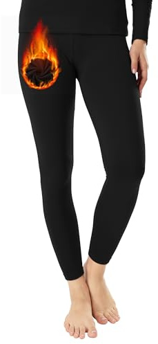 MANCYFIT Thermal Pants for Women Fleece Lined Leggings Underwear Soft Bottoms (Black, Medium)