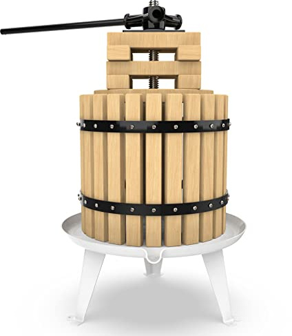 SQUEEZE master Fruit Press-3.17 Gallon/12L-Solid Wood Basket Wine Press-Vintage traditional juicer-6 Press Wooden Blocks-Pole Handle Bar for Juice,Wine,Cider-1 free filter bag included