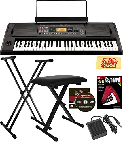 Korg EK-50L Limitless Entertainer Keyboard Bundle with Adjustable Stand, Bench, Sustain Pedal, Instructional Book, Austin Bazaar Instructional DVD, and Polishing Cloth