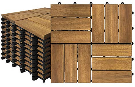 HENGMEI Lot de 22 dalles de terrasse en bois Balkon 30 x 30 cm avec système de clic pour 2 m² de dalles de terrasse avec drainage pour extérieur, jardin, terrasse, modèle B