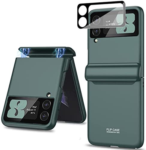 Miimall Compatible with Samsung Galaxy Z Flip 3 Case, Magnetic Hinge Protection Shockproof Hard PC Cover with Glass Camera Protection Full Protective Shell Cover Case for Z Flip 3-Green