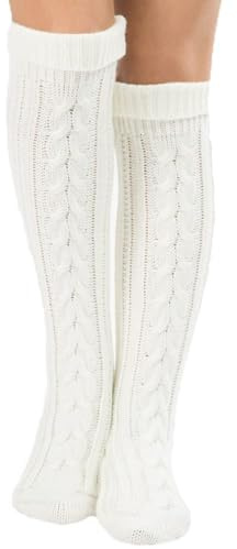 YAMEE Chaussettes Hautes Femme Tricot,Chaussettes Montantes Fille de Cuisse Chaud Hiver,Chaussettes Femme Hiver Chaud Tricot