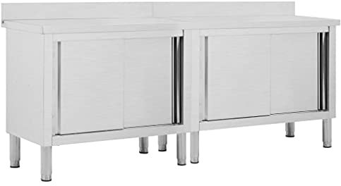 Susany 2X Arbeitsschrank mit Schiebetüren Arbeitstisch Arbeitsplatte Edelstahlschrank Gastro Schrank Schiebetürenschrank 200x50x(95-97) cm Edelstahl