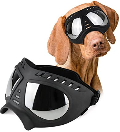 NMLC Hundebrille, UV-Schutz Hundesonnenbrille, Wind- und Schneebrille mit Riemen, kleine, mittlere und große Hunde,Large Black