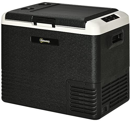 Outsunny 50L Car Refrigerator, Portable Compressor Car Fridge Freezer, Electric Cooler Box with 12/24V DC and 110-240V AC for Camping, Driving, Picnic, Down to -20℃