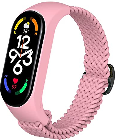 Niboow Geflochtenes Armband für Xiaomi Smart Band 7(Xiaomi Mi Band 7), Männer Frauen Verstellbarer Nylon Elastischer Armbänder für Xiaomi Smart Band 7(Xiaomi Mi Band 7) - Rosa