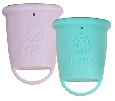 Beppy Cups WONDER (Lila/Türkis) 2 Menstruationstassen ohne Stiel, mit Auslaufschutz - hypoallergen & latexfrei - für mehr Freiheiten während der Periode (Liebe, Sauna, Sport, Schwimmen)