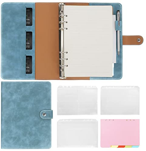 Skycase A5 Binder Notizbuch Ordner Portfolio,6 Löcher Loseblatt PU Leder,Ringbuchordner Ringbinder Planer,Ringbuch DIN A5 Tagebuch Ringbuchhülle mit Füllpapier/Bindertaschen/Papierblatt,Blau