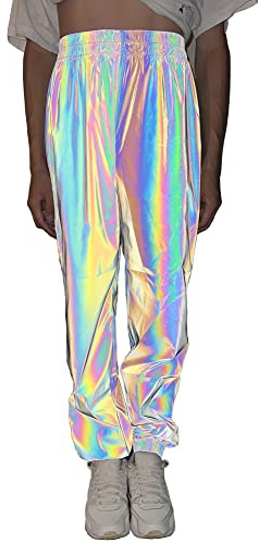 NewL Regnbåge reflekterande byxor dam märke hiphop dans fluorescerande byxor vardag Harajuku natt sport joggingbyxor grå, Grå, M