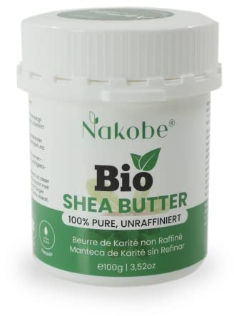 Nakobe Mantequilla de karité 100% pura y natural - Certificado orgánico - Sin refinar y prensado en frío - 100 g - Mantequilla Karite