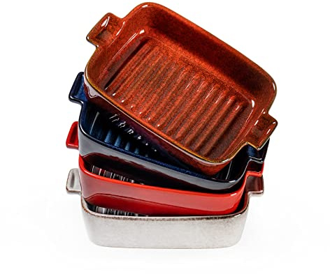 Ceramic Baking Dishes for Oven – Small Rectangular Bakeware Pans for Casserole, Lasagna, Brownies, Side Dishes – Oven Safe Baing Pan with Handles Set of 4