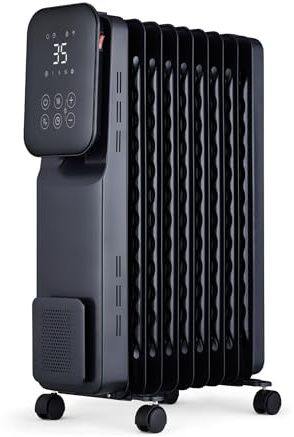 MYLEK Oil Filled Radiator Portable Smart Heater 2KW WiFi App Enabled, 3 Heat Settings, Timer, LED Display, Energy Electric Efficient, Safety Tip Over Protection (Black 2000W)